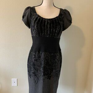 SUZE CHIN DRESS FOR MAGGY BOUTIQUE BLACK/GRAY S/S FLORAL KNEE LENGTH PARTY  12